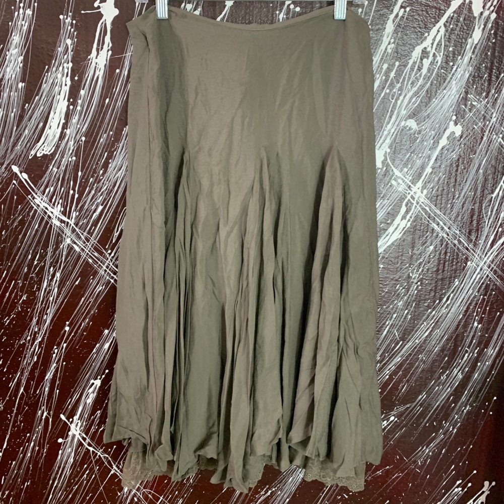Zara Womens Taupe Brown Lace Trim Pleated Midi‎ Skirt Size L New